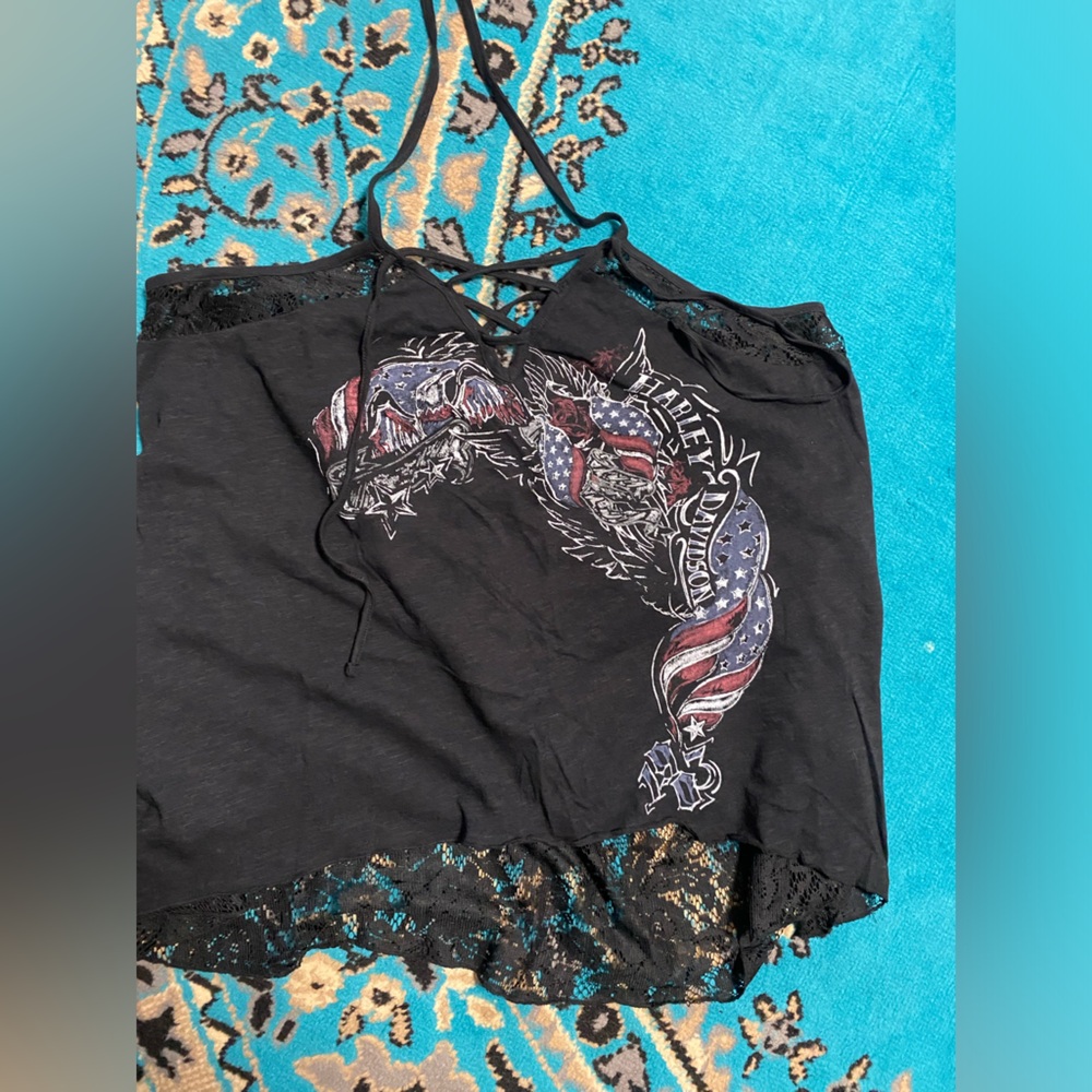 Harley-Davidson Black Chemise with Blue Lace and Graphic